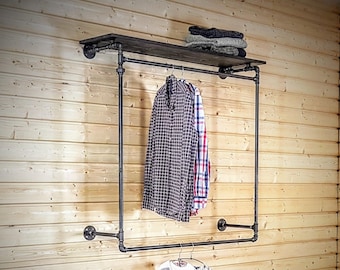 Clothes rack with shelf, Clothing rack, Pipe shelves, Retail display, Clothes rail, Pipe clothing rack, Industrial furniture, Steampunk