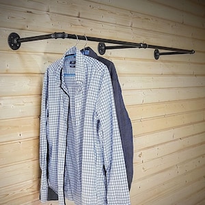 Industrial clothing rack, Wall mounted clothes rail, Garment rack, Pipe rack, Clothes hanging rack, Hanging rail, Cloth rack, Steampunk