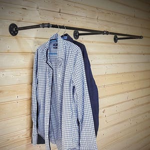 Industrial clothing rack, Wall mounted clothes rail, Garment rack, Pipe rack, Clothes hanging rack, Hanging rail, Cloth rack, Steampunk image 1