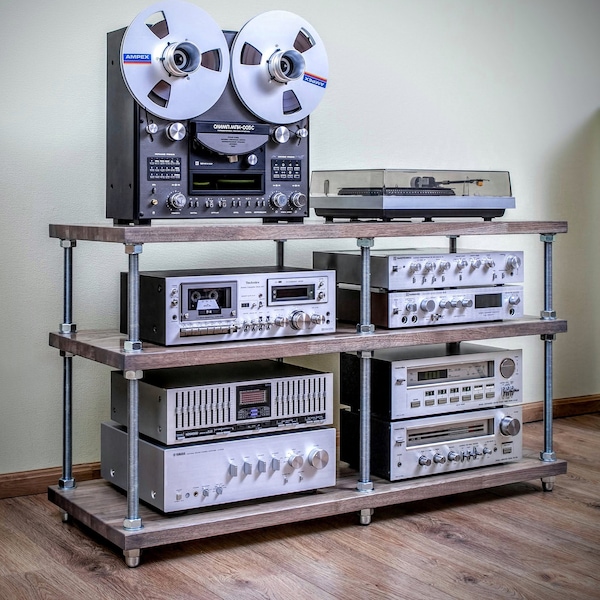 Audio rack with adjustable oak shelves / Record player stand / Media console / Entertainment stand