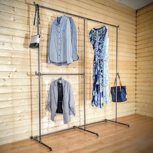 Free standing clothes rack with additional hooks - Retail display, Pipe clothing rack