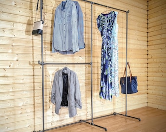 Free standing clothes rack with additional hooks - Retail display, Pipe clothing rack