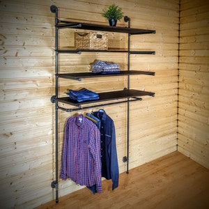Clothes rack with shelves, Shelving unit with clothes rail, Industrial clothing rack, Shoe rack