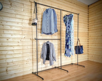 Free standing clothes rack with additional hooks - Retail display, Pipe clothing rack