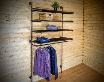 Clothes rack with shelves, Shelving unit with clothes rail, Industrial clothing rack, Shoe rack