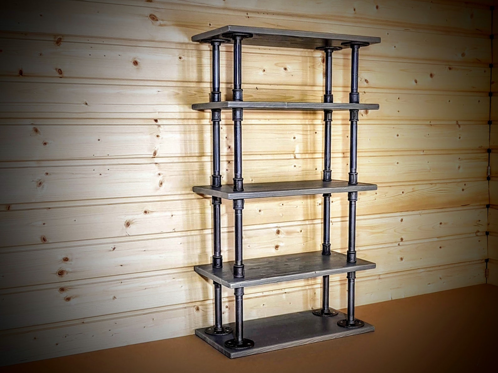 Free Standing Pipe Shelf Rustic Bookcase Industrial Shelve Etsy