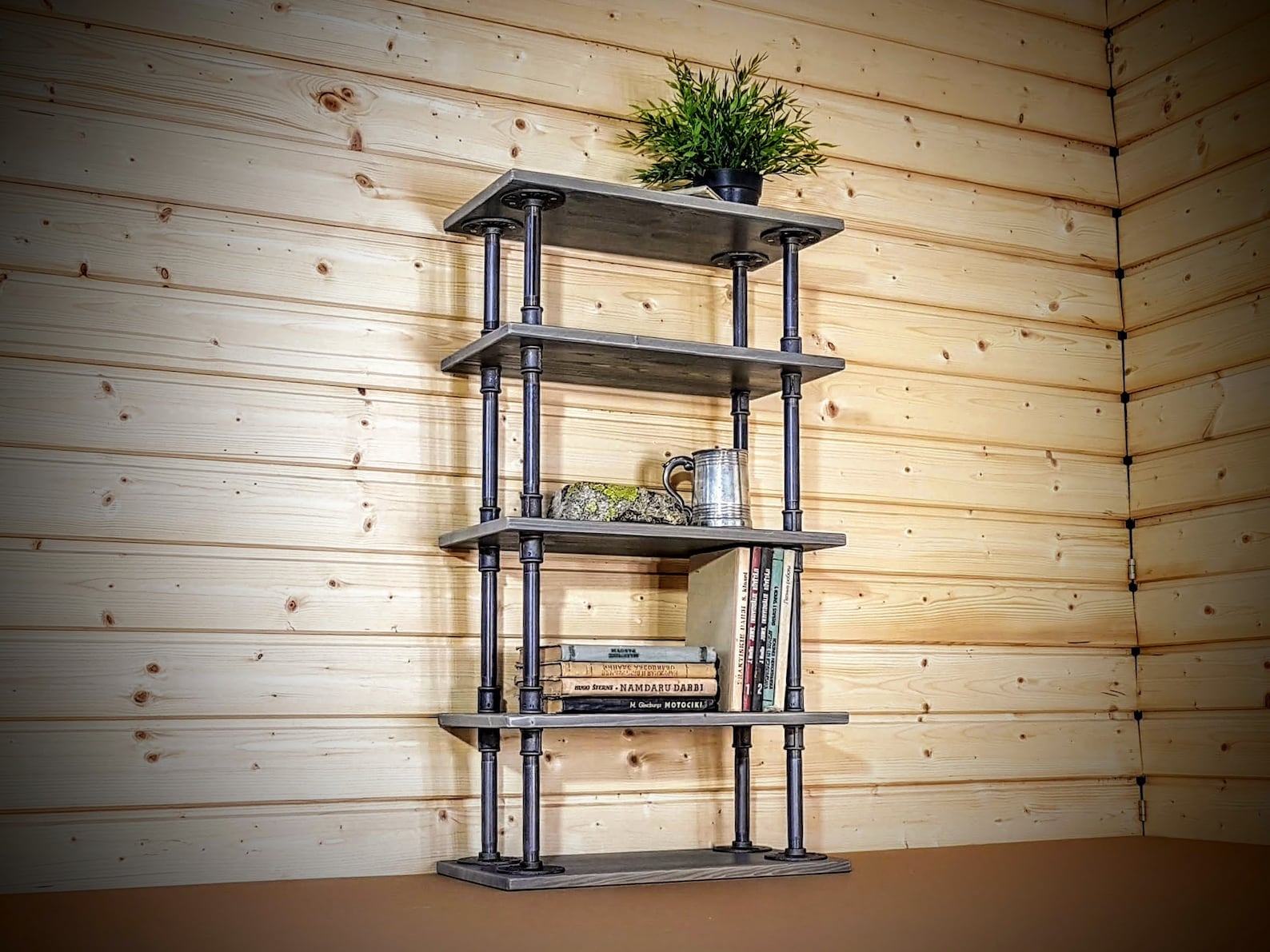 Free Standing Pipe Shelf Rustic Bookcase Industrial Shelve Etsy