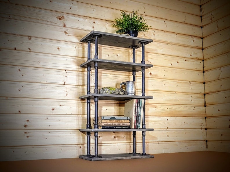 Free Standing Pipe Shelf Rustic Bookcase Industrial Shelve Etsy UK