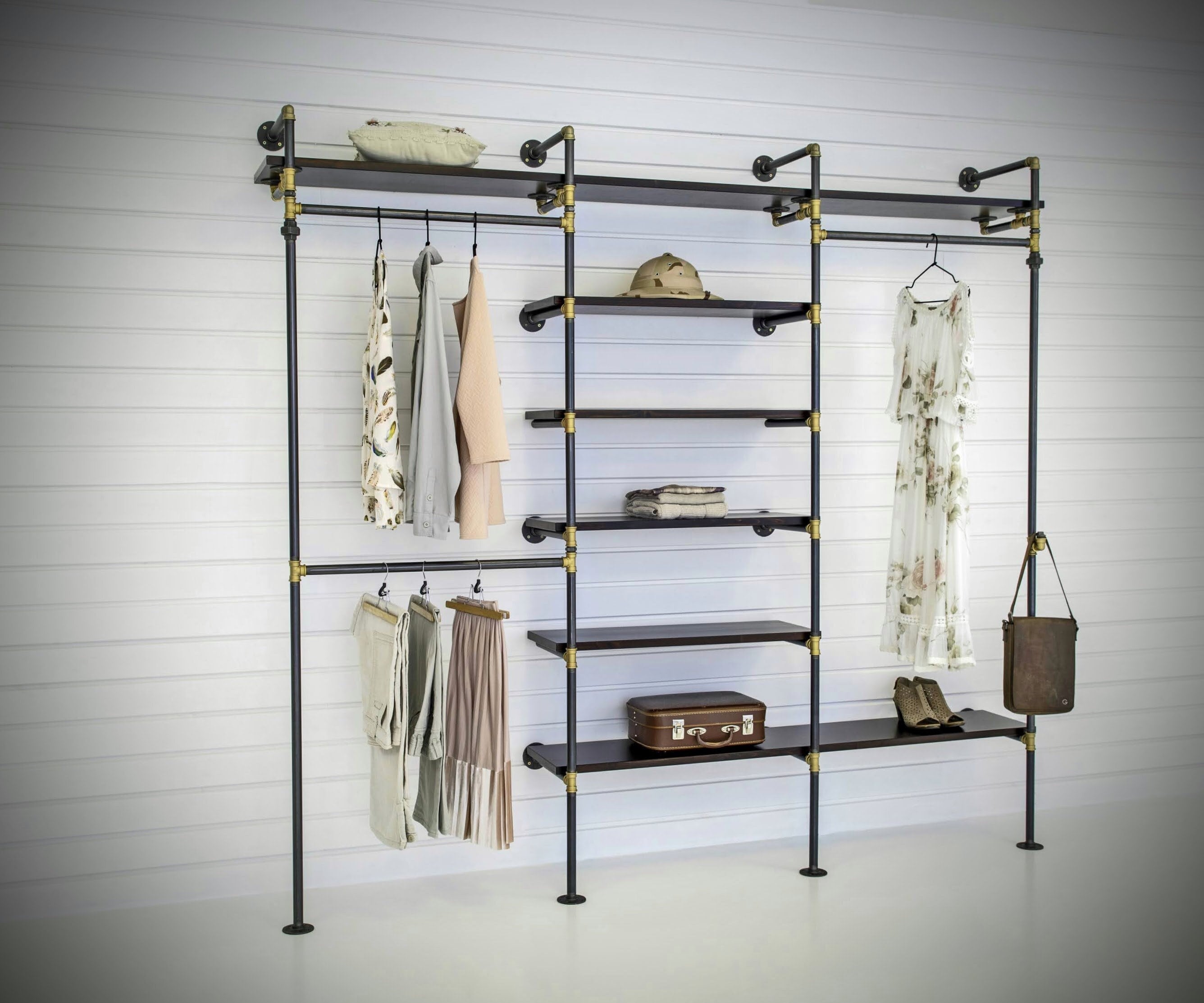 WOLTU Open Wardrobe Pipes Clothes Rail with Shelves Wall Mounted Wardrobe  for Walk-in Closet Industrial for Bedroom Dressing Room