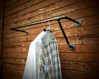 Asymmetric Wall mounted clothes rack, Garment rack, Wall mounted clothes rail, Pipe rack, Clothes hanging rack, Hanging rail, Cloth rack