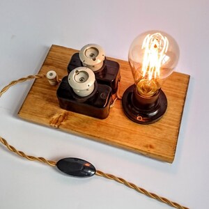 Steampunk lamp, Edison lamp, Industrial lighting, Table lamp, Plug in night light, Edison bulb table lamp, Fuse lamp, Cool lamp image 4