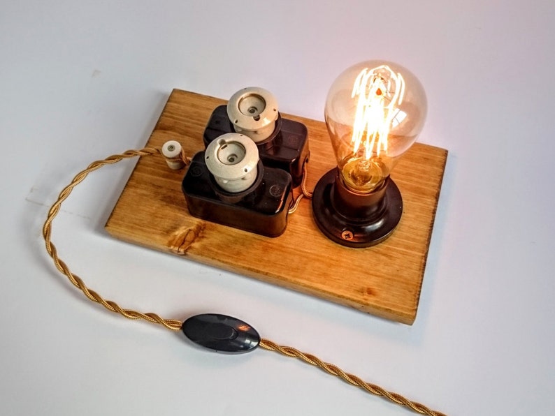 Steampunk lamp, Edison lamp, Industrial lighting, Table lamp, Plug in night light, Edison bulb table lamp, Fuse lamp, Cool lamp image 4