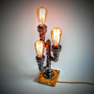 Table lamp, Edison table lamp, Edison lamp, Steampunk lamp, Industrial lighting, Gifts for man on light brown wooden base image 4