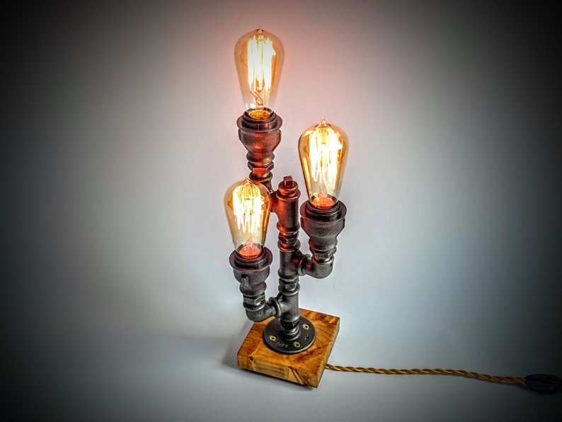 Table lamp, Edison table lamp, Edison lamp, Steampunk lamp, Industrial lighting, Gifts for man on light brown wooden base image 4