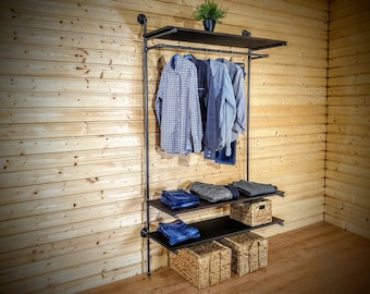 Clothes rack with shelves for built in wardrobe, Industrial clothing rack, Clothing rack with shelf, Clothes rack with shelf