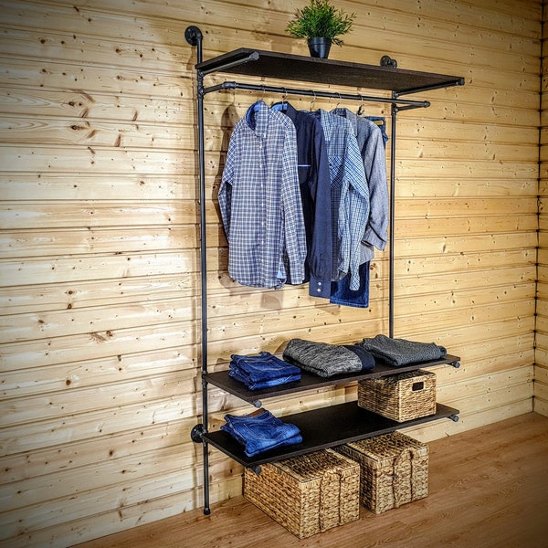 Clothes rack with shelves for built in wardrobe, Industrial clothing rack, Clothing rack with shelf, Clothes rack with shelf