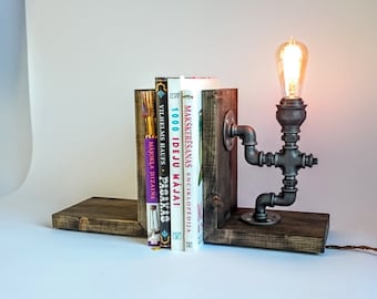 Bookends lamp - Lighting - Edison lamp - Table lamps -  Desk lamp - Edison lights - Steampunk lamp - Gifts for man - Industrial lighting