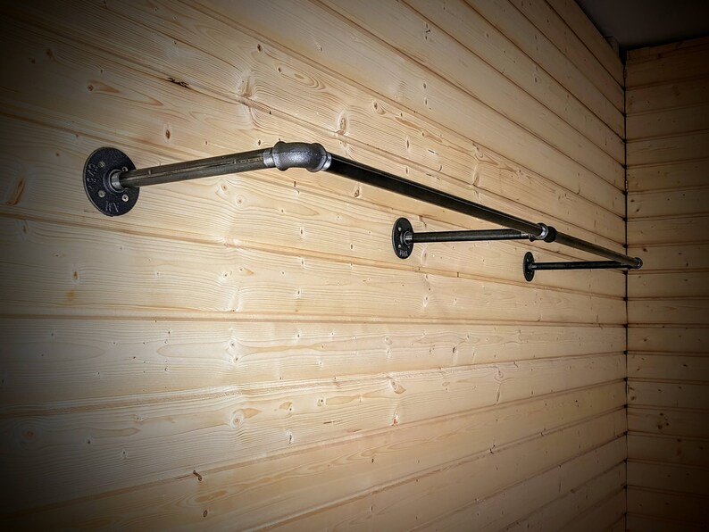 Industrial clothing rack, Wall mounted clothes rail, Garment rack, Pipe rack, Clothes hanging rack, Hanging rail, Cloth rack, Steampunk image 5