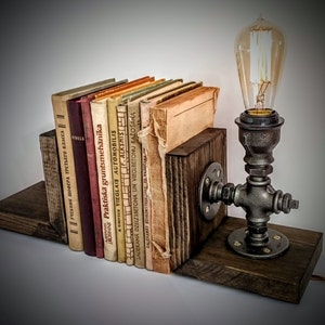 Bookends, Book holders, Cool bookends, Book stopper, Unique bookends, Decorative bookend, Wooden bookend, Bookends lamp, Steampunk furniture image 1