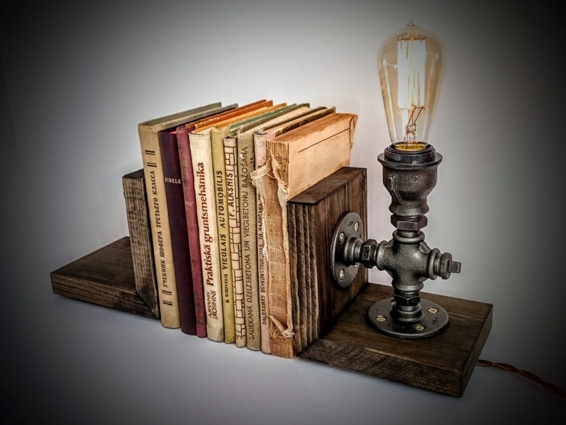 Bookends, Book holders, Cool bookends, Book stopper, Unique bookends, Decorative bookend, Wooden bookend, Bookends lamp, Steampunk furniture image 1