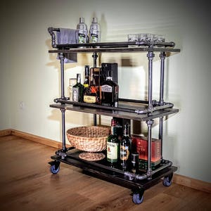 Bar cart, Beverages bar, Wine cart, Industrial bar, Rolling bar, Rustic bar, Liquor cabinet, Industrial furniture, Steampunk furniture, Beer image 2