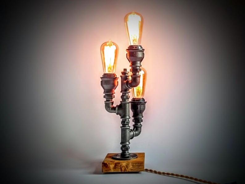 Industrial lighting Gifts for man on light brown wooden base Steampunk lamp Table lamp Edison table lamp Edison lamp