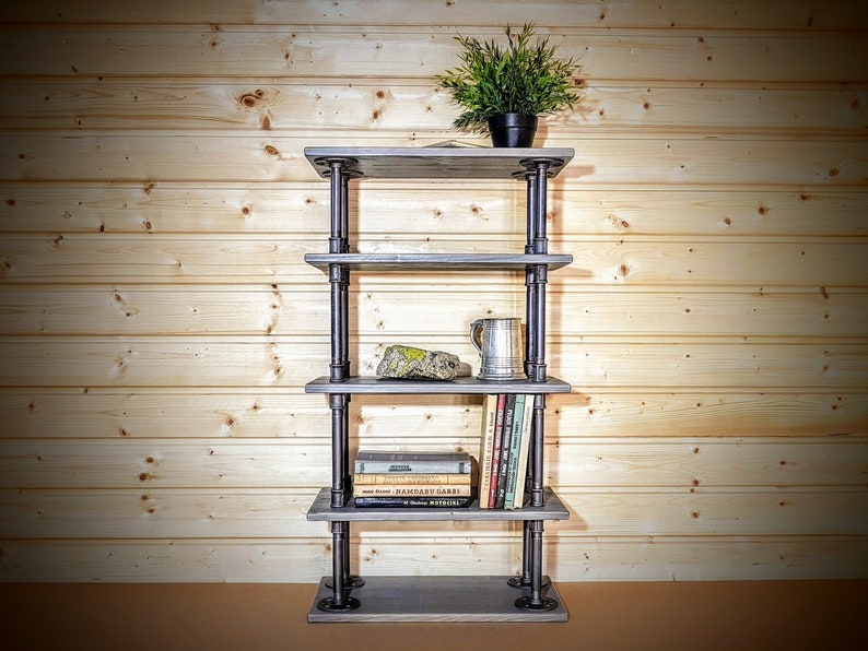 Free Standing Pipe Shelf Rustic Bookcase Industrial Shelve Etsy