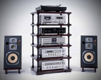 Soporte para tocadiscos / Rack de audio con altura de estante ajustable / Soporte para tocadiscos / Rack HiFi / Gabinete estéreo