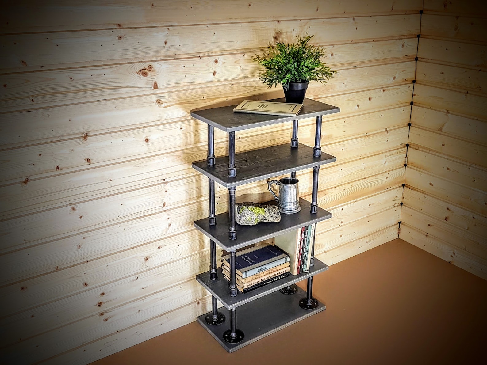 Free Standing Pipe Shelf Rustic Bookcase Industrial Shelve Etsy UK