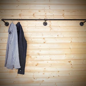 Industrial clothing rack, Wall mounted clothes rail, Garment rack, Pipe rack, Clothes hanging rack, Hanging rail, Cloth rack, Steampunk image 4