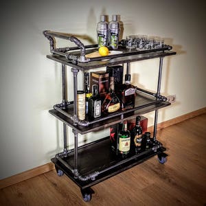 Bar cart, Beverages bar, Wine cart, Industrial bar, Rolling bar, Rustic bar, Liquor cabinet, Industrial furniture, Steampunk furniture, Beer image 5