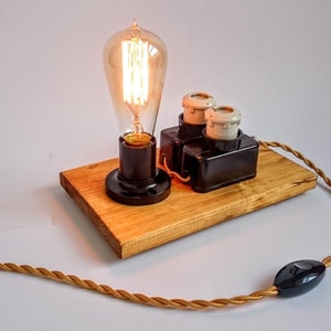 Steampunk lamp, Edison lamp, Industrial lighting, Table lamp, Plug in night light, Edison bulb table lamp, Fuse lamp, Cool lamp image 2