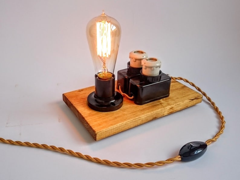 Steampunk lamp, Edison lamp, Industrial lighting, Table lamp, Plug in night light, Edison bulb table lamp, Fuse lamp, Cool lamp image 2