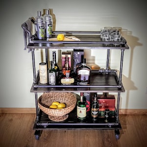 Bar cart, Beverages bar, Wine cart, Industrial bar, Rolling bar, Rustic bar, Liquor cabinet, Industrial furniture, Steampunk furniture, Beer image 4