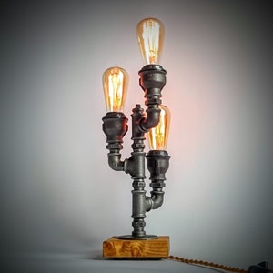 Table lamp, Edison table lamp, Edison lamp, Steampunk lamp, Industrial lighting, Gifts for man on light brown wooden base image 2
