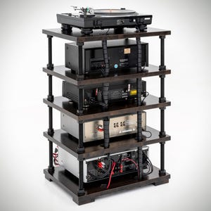 Audio rack with cable management system and adjustable shelf height / Custom made Hi-Fi rack with wire management and adjustable shelves