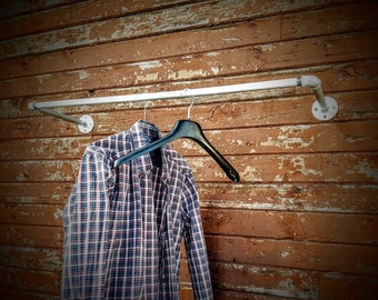 Galvanized clothes rail, Wall mounted clothes rack, Cloth rack, Garment rack, Pipe rack, Clothes hanging rack, Hanging rail, Industrial look