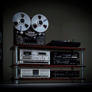Low profile audio rack with adjustable middle shelf height, Low profile HiFi rack, Entertainment center, Media console, AV stand.