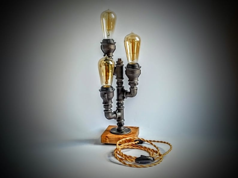 Industrial lighting Gifts for man on light brown wooden base Steampunk lamp Table lamp Edison table lamp Edison lamp