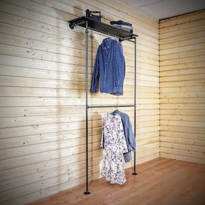 Retail rack with shelf, Commercial rack, Commercial fixture, Retail fixture, Wardrobe rack, Store fixture, Industrial furniture, Steampunk