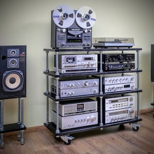 Double Audio Racks Double Width Audio Rack / Record Player Stand / Stereo Cabinet With ...