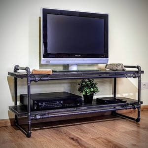 TV console, Media console, TV stand, tv cabinet, tv table, Media stand, Turntable stand, Record player table, Industrial furniture, Pipe
