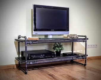 TV console, Media console, TV stand, tv cabinet, tv table, Media stand, Turntable stand, Record player table, Industrial furniture, Pipe