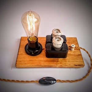 Steampunk lamp, Edison lamp, Industrial lighting, Table lamp, Plug in night light, Edison bulb table lamp,  Fuse lamp, Cool lamp