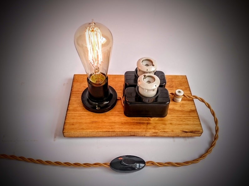 Steampunk lamp, Edison lamp, Industrial lighting, Table lamp, Plug in night light, Edison bulb table lamp, Fuse lamp, Cool lamp image 1