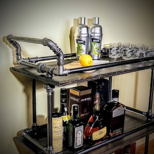 Bar cart, Beverages bar, Wine cart, Industrial bar, Rolling bar, Rustic bar, Liquor cabinet, Industrial furniture, Steampunk furniture, Beer image 7