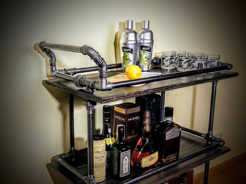 Bar cart, Beverages bar, Wine cart, Industrial bar, Rolling bar, Rustic bar, Liquor cabinet, Industrial furniture, Steampunk furniture, Beer image 7