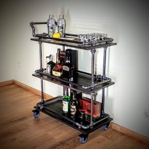 Bar cart, Beverages bar, Wine cart, Industrial bar, Rolling bar, Rustic bar, Liquor cabinet, Industrial furniture, Steampunk furniture, Beer image 3