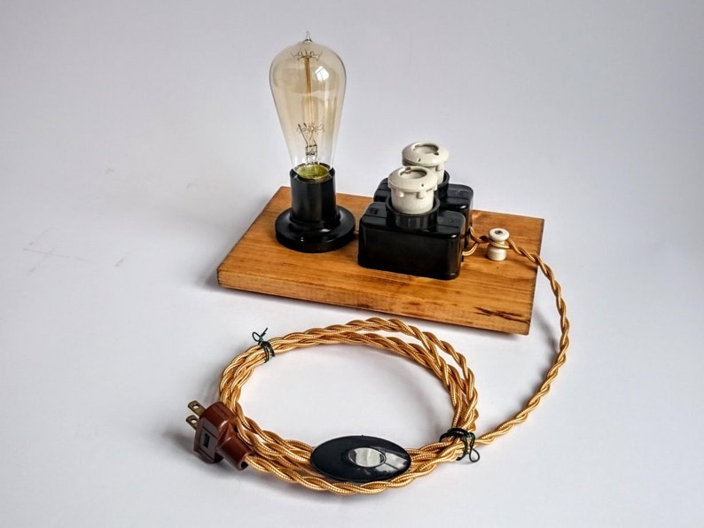 Steampunk lamp, Edison lamp, Industrial lighting, Table lamp, Plug in night light, Edison bulb table lamp, Fuse lamp, Cool lamp image 5