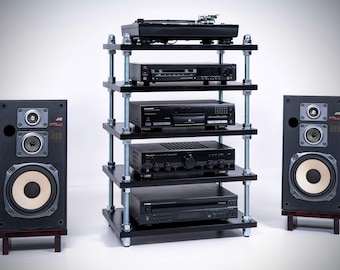 HiFi Rack | Adjustable Audio Rack | Heavy Duty Stereo Cabinet | Turntable Stand | Industrial Hi-Fi Furniture | Record Player Stand